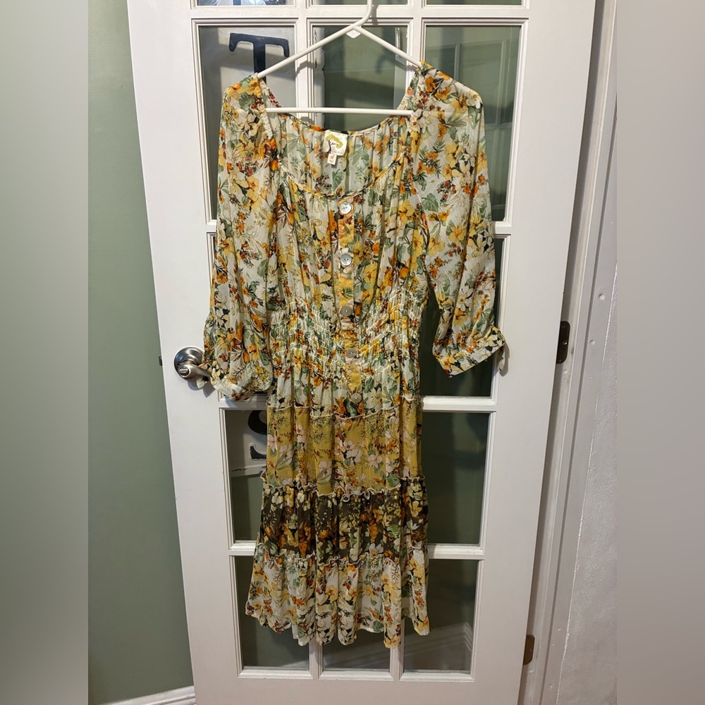 Fig & Flower anthropology Floral Tiered Midi Dress XL